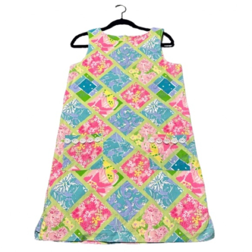 Lilly Pulitzer Patchwork Print Shift Dress Size 6 Sleeveless Cotton Summer